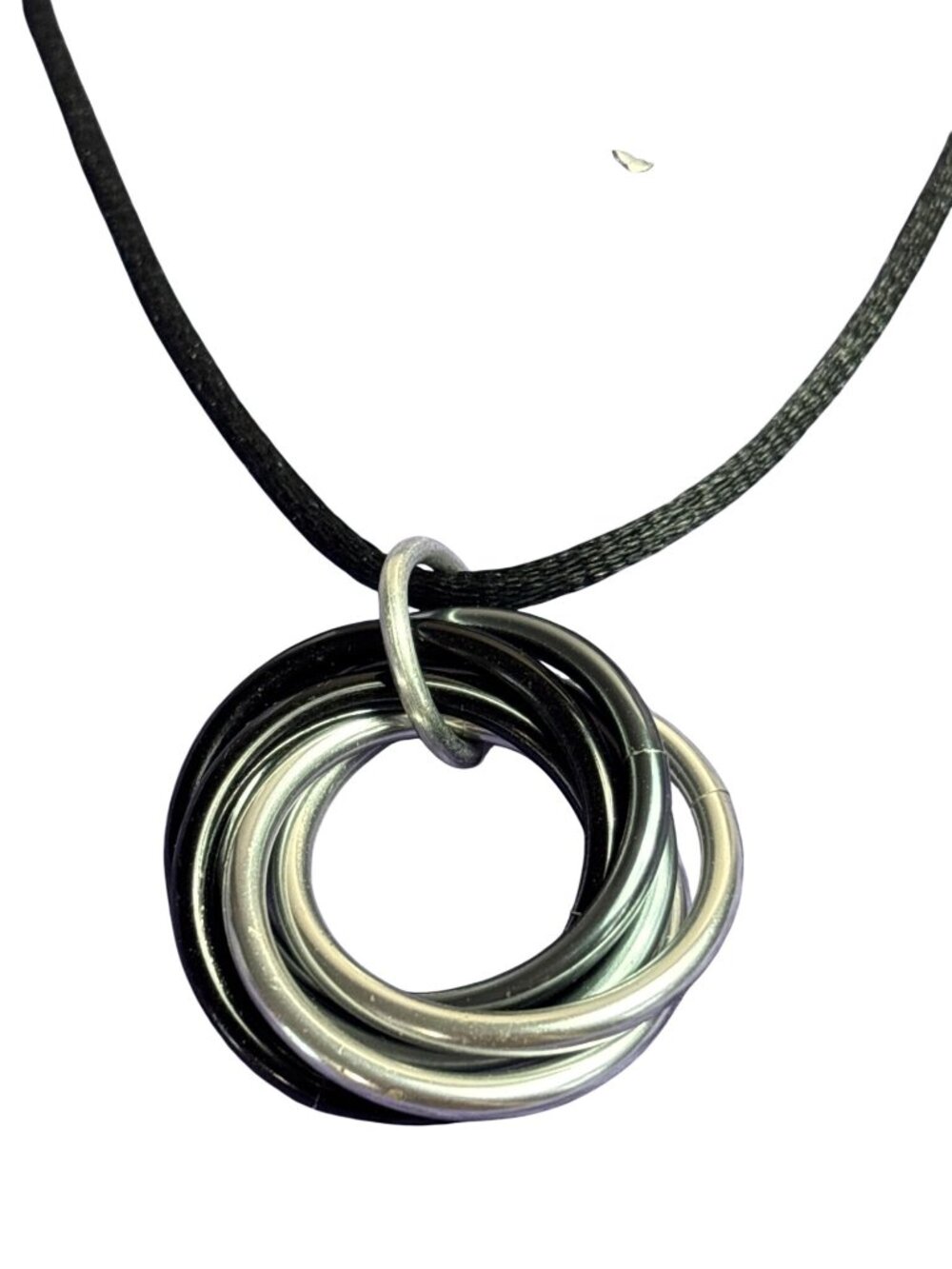 Multicolor Interlocking Circles Pendant Necklace Black Satin Cord 18 - 20 inches